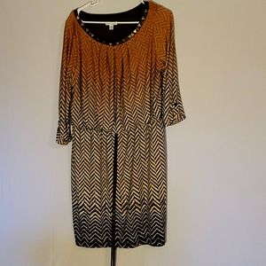 London Times Brown, Gold and Black Printed Dress